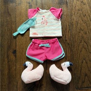 Pink Flamingo Pajama Doll Outfit Set